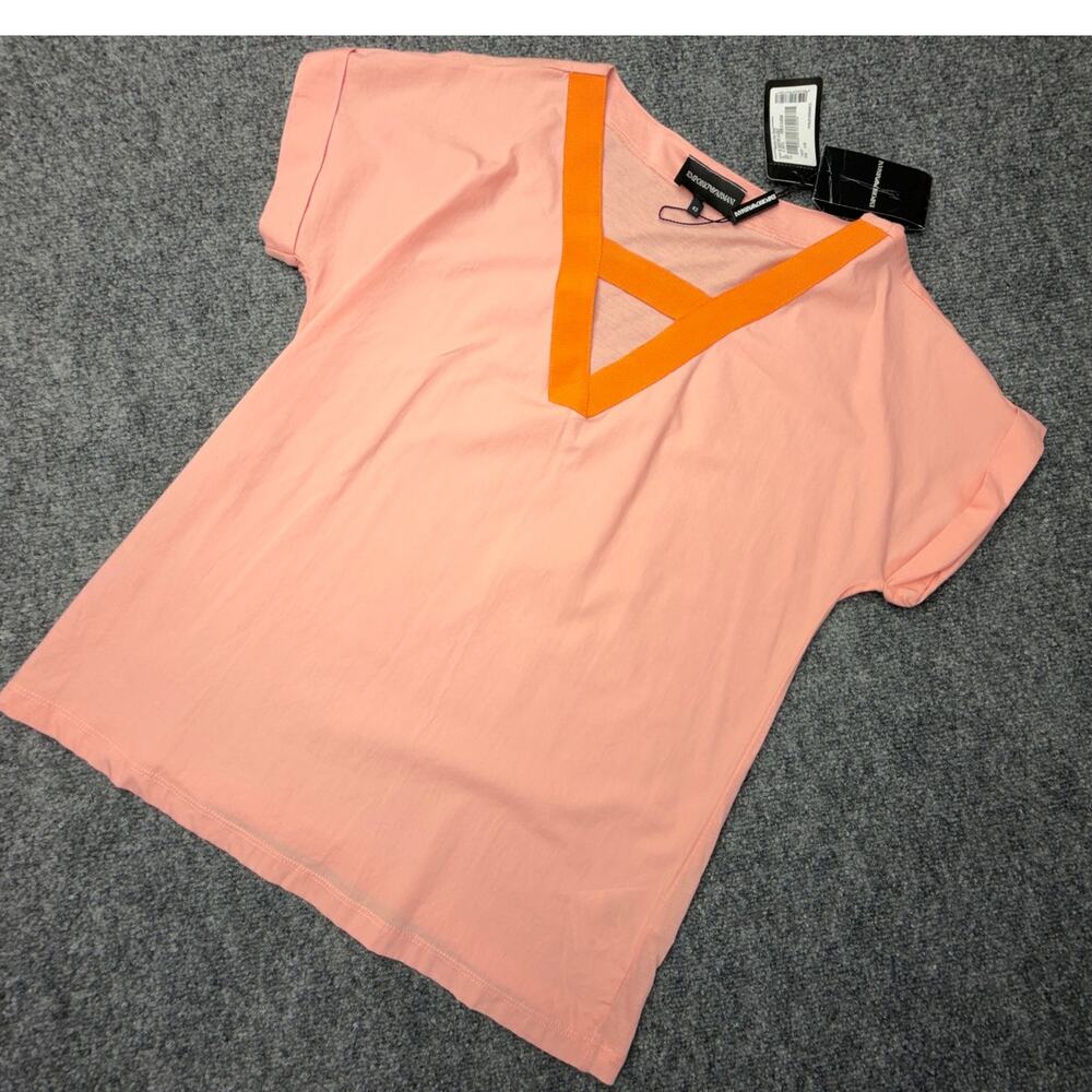 Emporio Armani Womens IT 42 US 6 Pink Orange V Neck Modal Cotton Top NWT